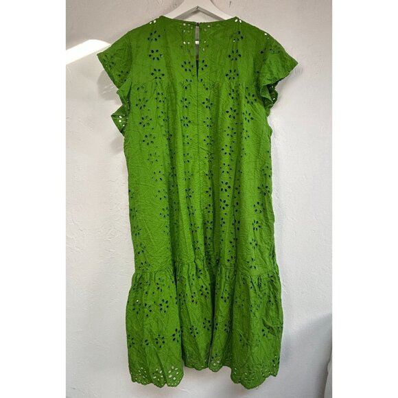 New York & Company Womens Green Ruffle-Sleeve Eyelet Shift Dress XXL Lined New - Picture 2 of 10